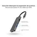 Adaptador USB-C a USB, HDMI y MicroSD Gris Argom One Axess Macho-Hembra Negro