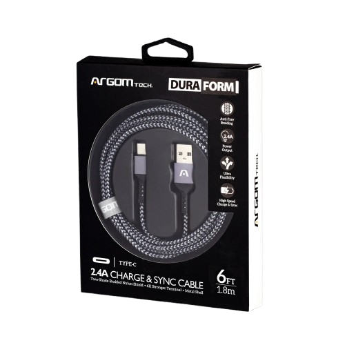Cable USB-C a USB Argom ARG-CB-0025BK 1.8 Metros Trenzado Negro