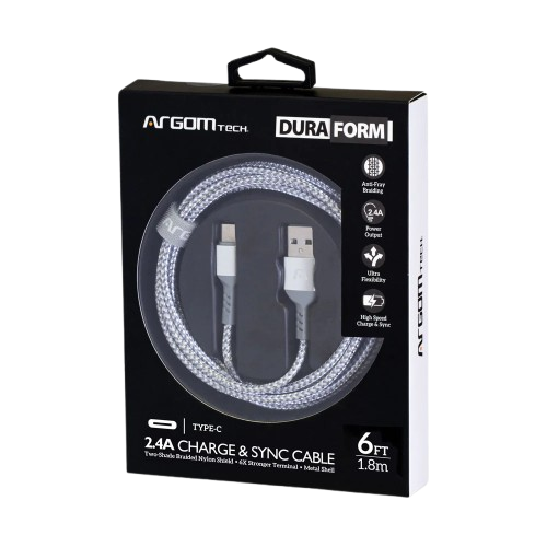 Cable USB-C a USB Argom ARG-CB-0025WT 1.8 Metros Trenzado Blanco