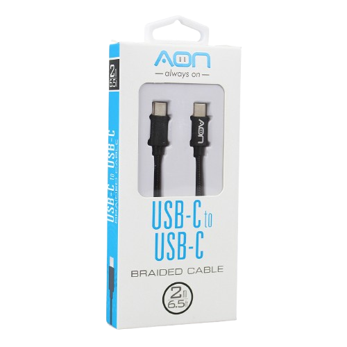 Cable USB-C a USB-C AON AO-CB-5010 2 Metros Trenzado Negro