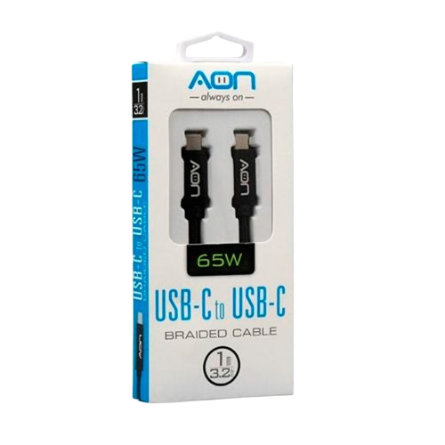 Cable USB-C a USB-C AON AO-CB-5014 1 Metro Negro 5Gbps 65W