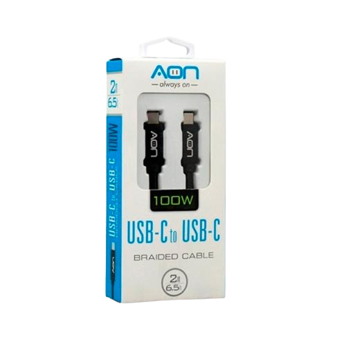 Cable USB-C a USB-C AON AO-CB-5016 2 Metros Negro 5Gbps 65W