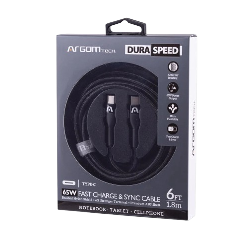 Cable USB-C a USB-C Argom ARG-CB-0047BK Carga Rápida 1.8 Metros Trenzado Negro