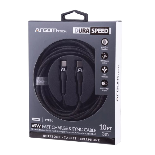 Cable USB-C a USB-C Argom ARG-CB-0048BK Carga Rápida 3 Metros Trenzado Negro
