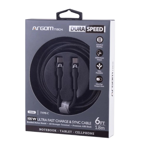 Cable USB-C a USB-C Argom ARG-CB-0049BK 1.8 Metros Trenzado Negro