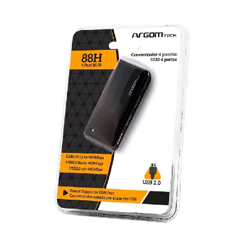 Hub Argom 4-Puertos USB 2.0 Negro 