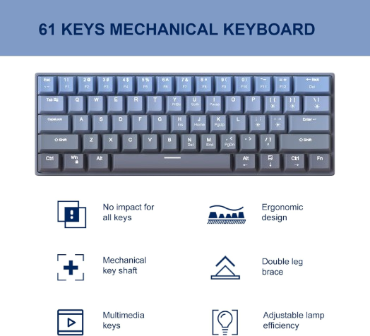 Teclado MageGee mecanico 60% Switch Amarillo retroiluminado azul