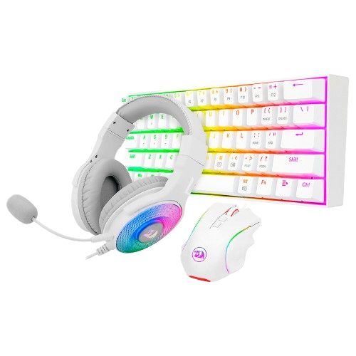 Teclado mouse y headsets Redragon S129W Alambrico USB blancos