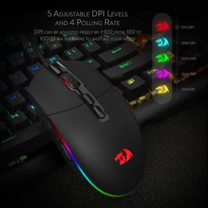 Mouse Gamer Invader M719 Redragon Con RGB  10000 DPI Negro