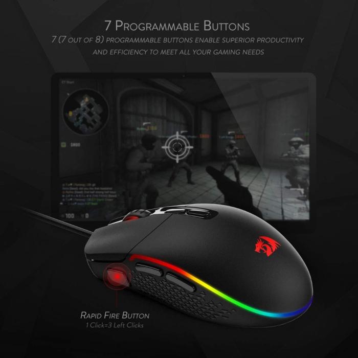 Mouse Gamer Invader M719 Redragon Con RGB  10000 DPI Negro