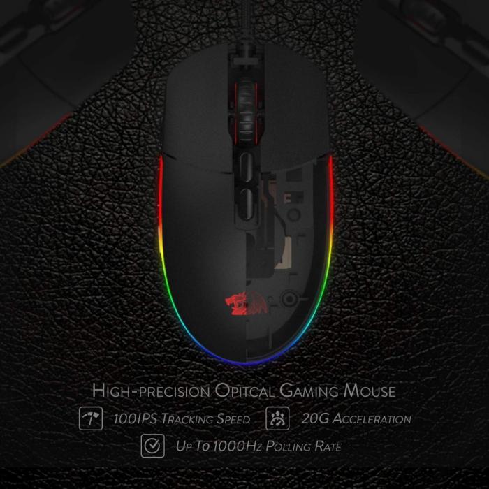 Mouse Gamer Invader M719 Redragon Con RGB  10000 DPI Negro