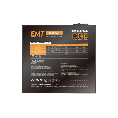 Fuente de Poder 850W DarkFlash EMT 80 Plus Bronce Negra