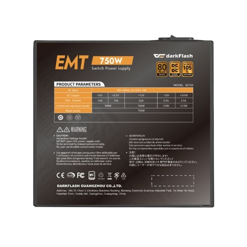 Fuente de Poder 750W DarkFlash EMT 80 Plus Bronce Negra