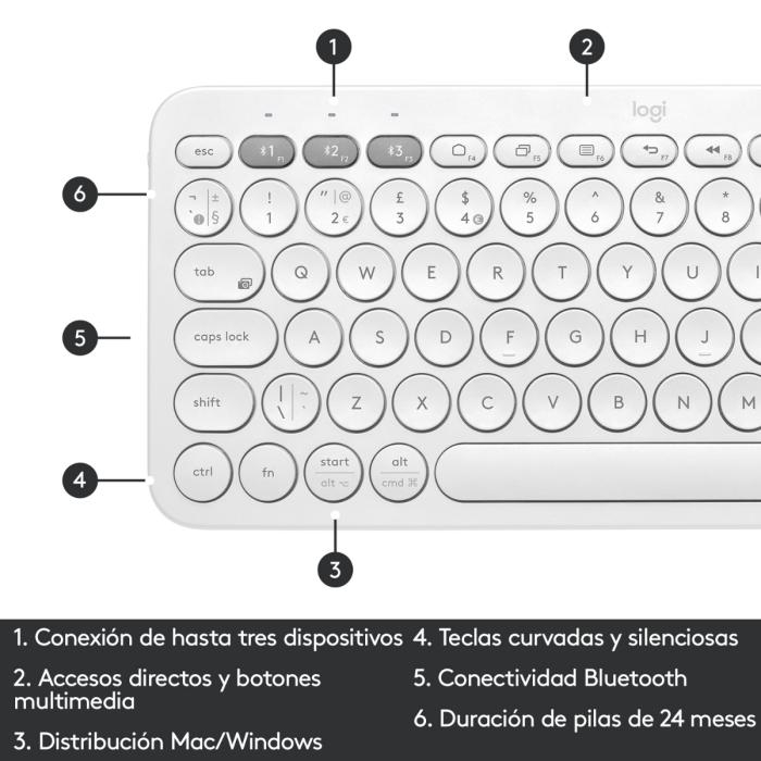 Teclado Logitech Teclado Bluetooth Multi Dispositivos K380 en Español Blanco