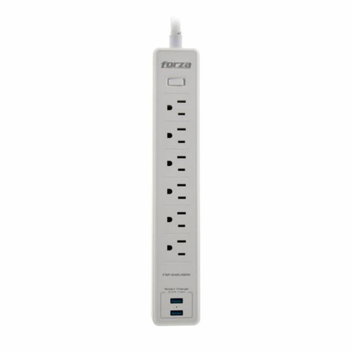 Forza Protector contra sobretensiones 1200J/1680W, 6 salidas 120V/240V Blanco