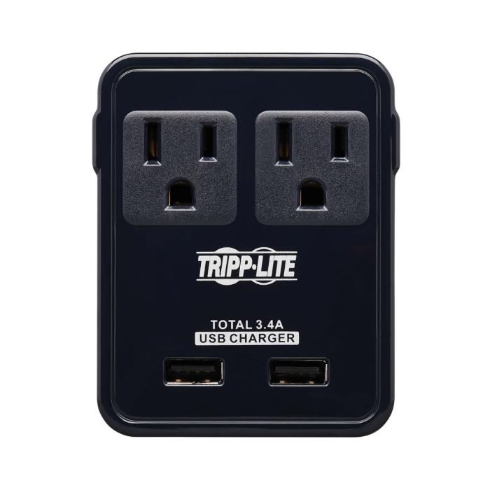 Tripplite Protector de Sobretensiones Universal 2 Tomas NEMA + 2 Tomas USB 3.4A Negro