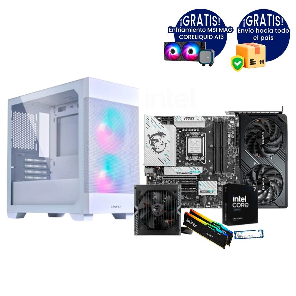 Pc Gamer Ultra Core 7 265KF B860M-Plus RTX 5060 TI DDR5 2x16 NVMe 1TB 650W Bronce Liquida 240 mm