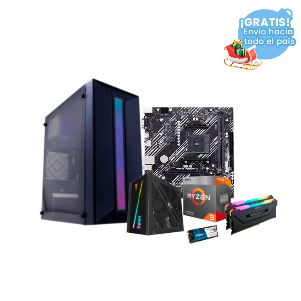 Pc Gamer Ryzen 3 3200G A520M-K DDR4 2x8 NVMe 250GB 600W Bronce