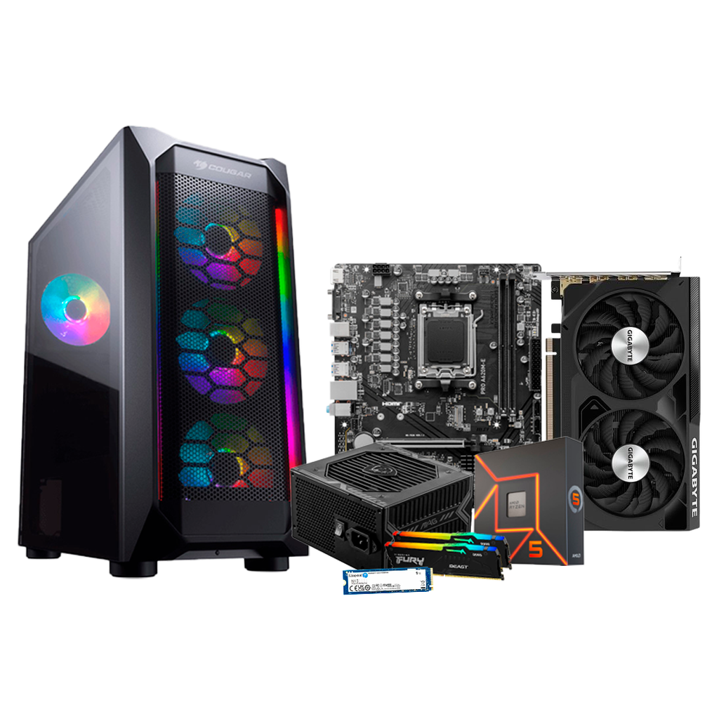 Pc Gamer Ryzen 5 7600X A620M RTX 4060 DDR5 2x8 NVMe 1TB 550W 80 Plus Bronze