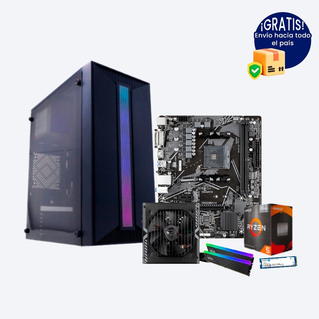 Pc Gamer Ryzen 5 5600GT A520M DDR4 2x8 NVMe 1TB 550W 80 Bronce
