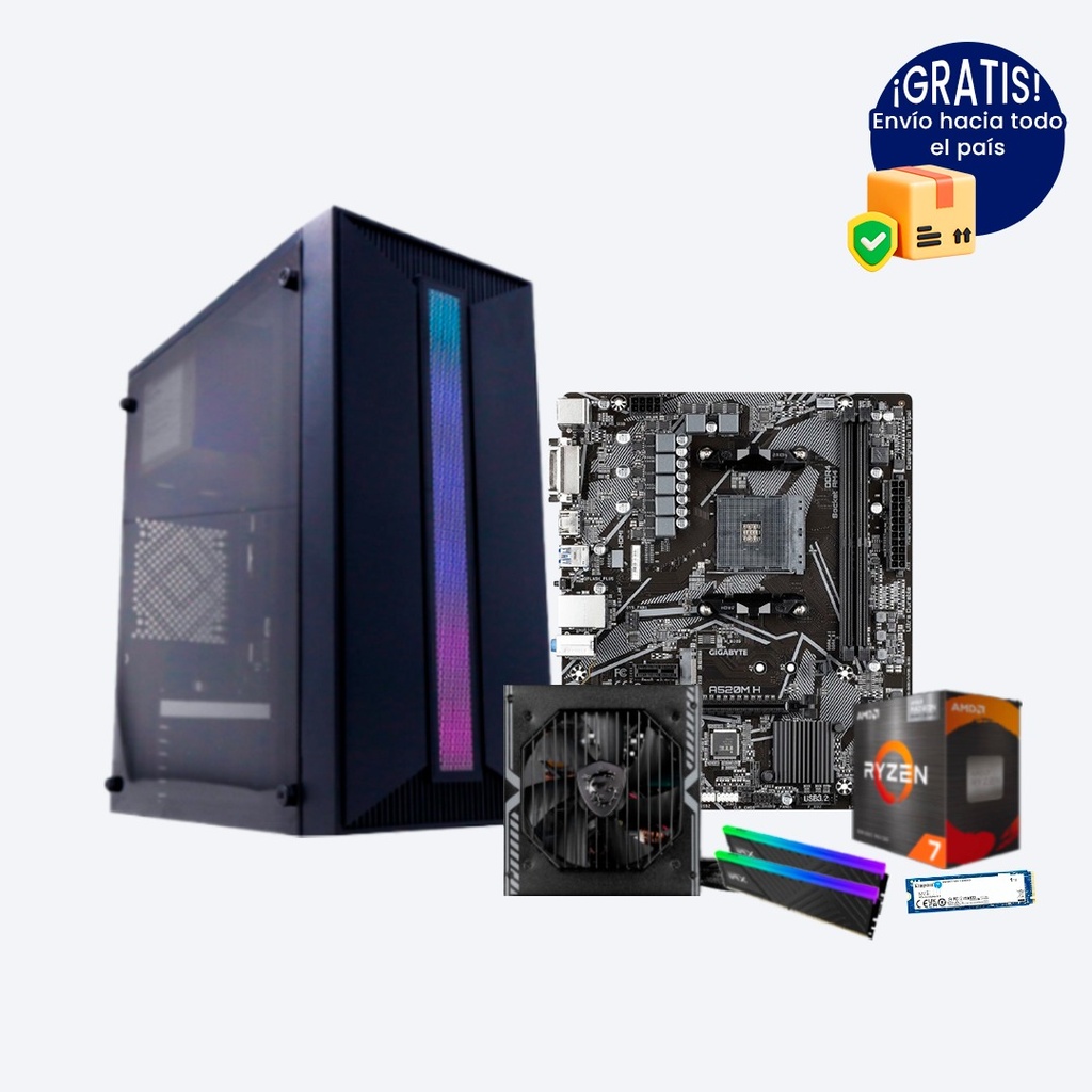 Pc Gamer Ryzen 7 5700G A520M DDR4 2x8 NVMe 1TB 550W Bronce