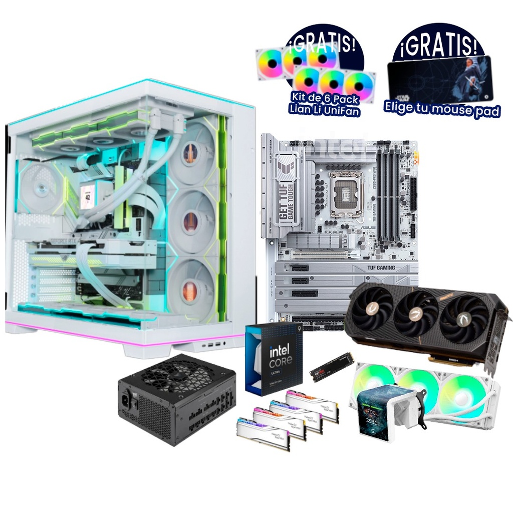 Pc Gamer Ultra 9 285K Z890-PRO TUF RTX 5090 DDR5 4x16 NVMe 2TB 1200W Gold Liquida 360mm kit 6 ventiladores + Ventilador Lian Li SL LCD 