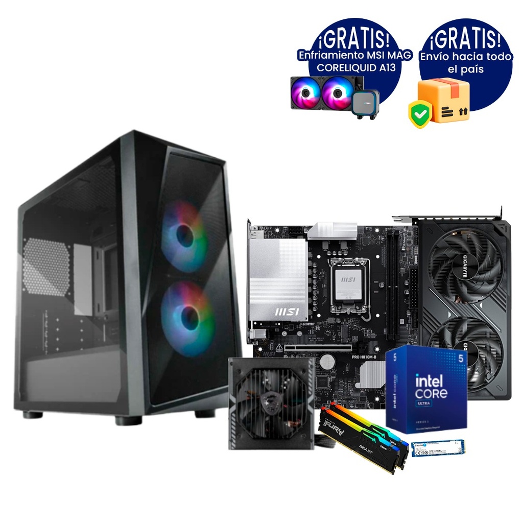 Pc Gamer Ultra Core 5 225 H810M-B RTX 5060 TI 2x16 DDR5 NVMe 1TB 550W Bronce