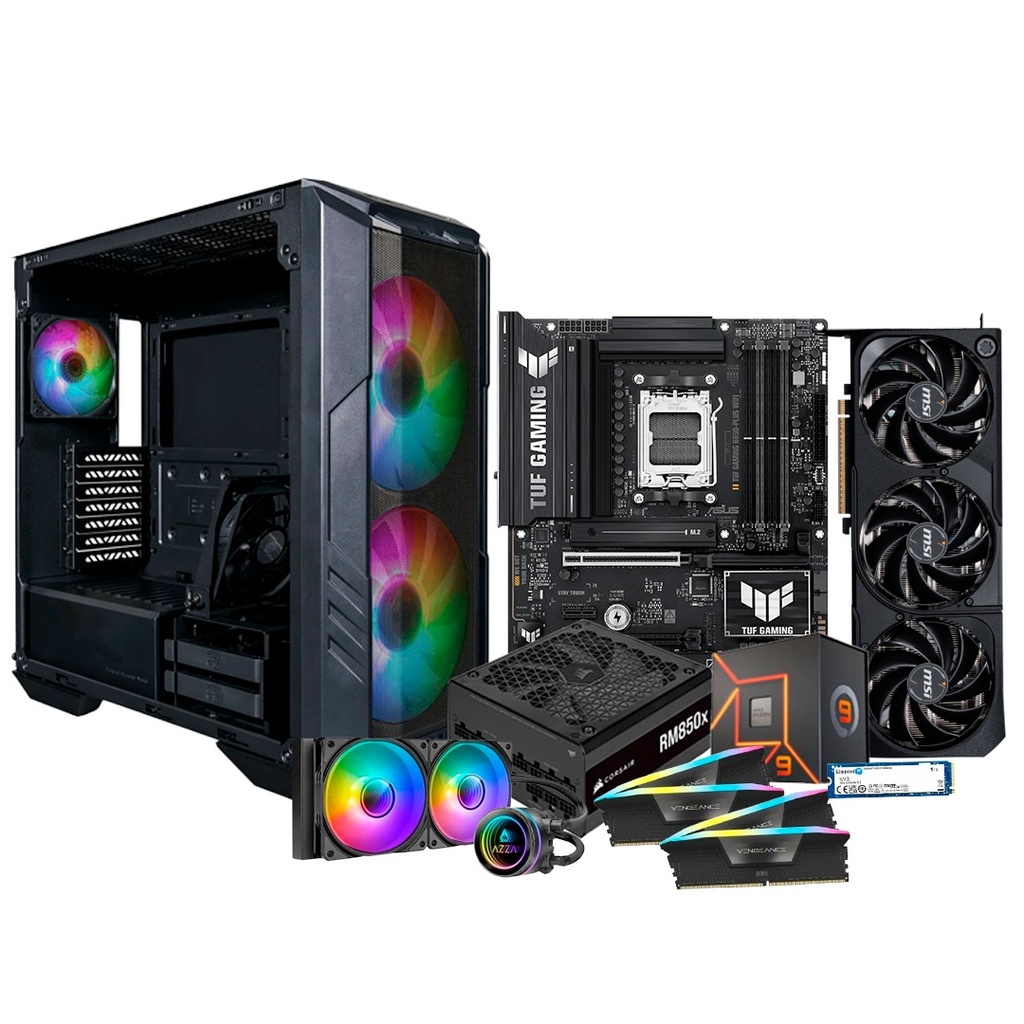 Pc Gamer Ryzen 9 7900X B850-Plus 750W Bronze DDR5 4x16 NVMe 1TB RTX 5060 TI Liquida 240mm