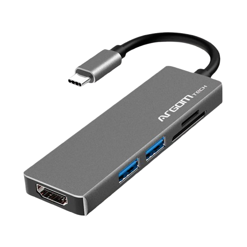 Adaptador USB-C a USB, HDMI y MicroSD Gris Argom One Axess Macho-Hembra Negro