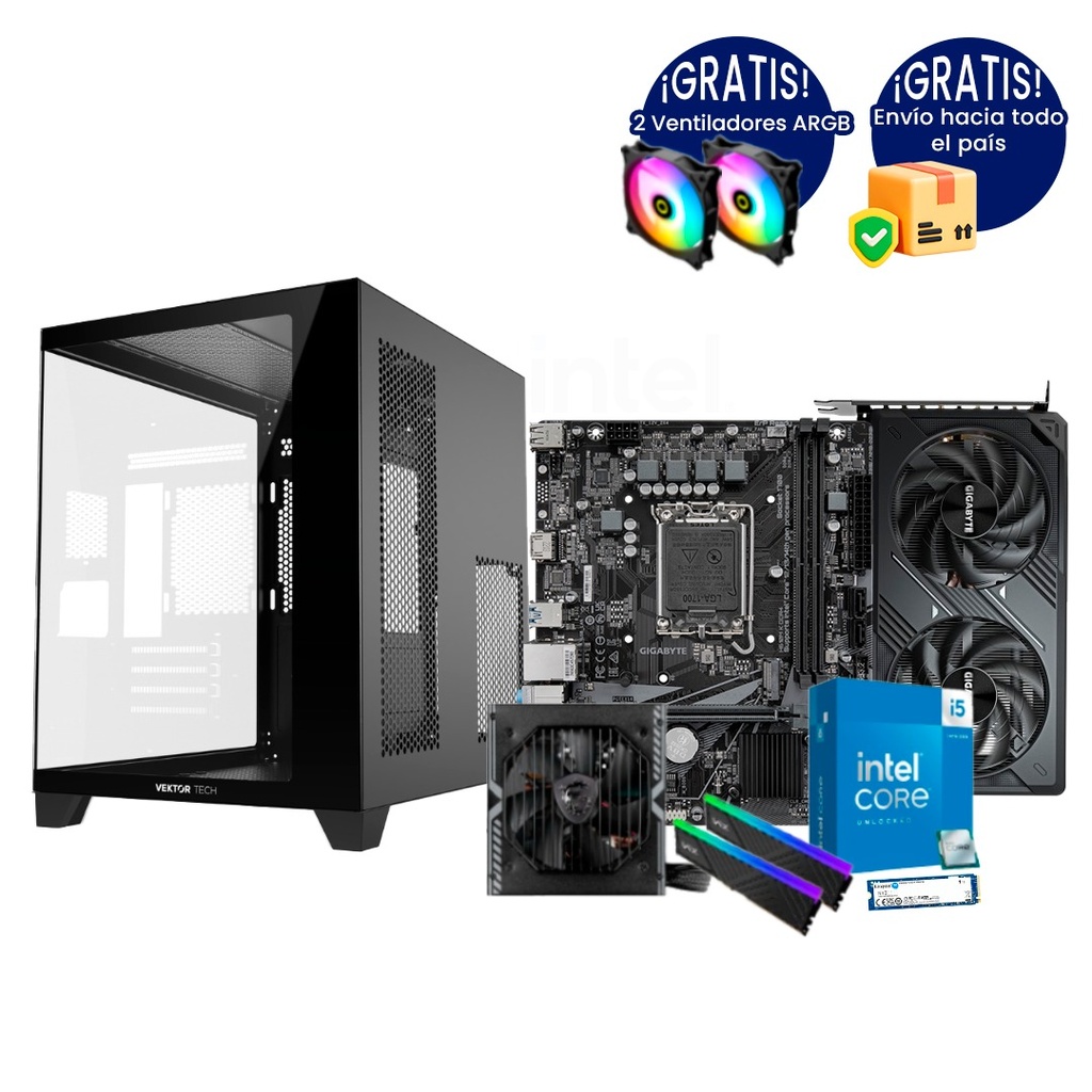 Pc Gamer i5 14400F H610M-K RTX 5060 DDR4 2x8 NVMe 1TB 550W Bronce 
