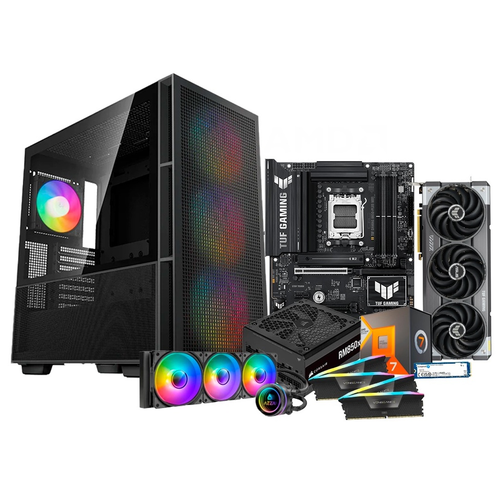 Pc Gamer Ryzen 7 7800X 3D B850-Plus 750W Bronze DDR5 4x16 NVMe 1TB RTX 5070 TI Liquida 360mm