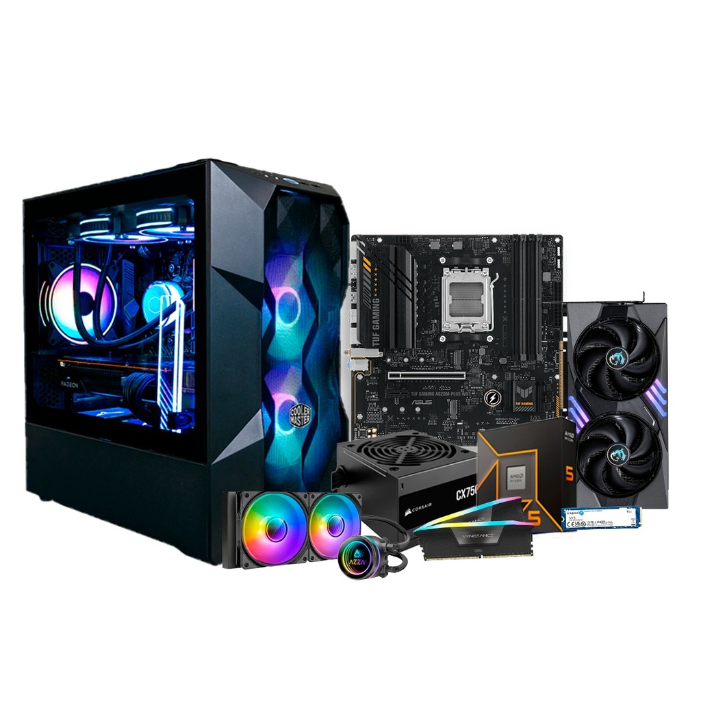 Pc Gamer Ryzen 5 9600X A620M-Plus 750W Bronce DDR5 2x16 NVMe 1TB RTX 5070 Liquida 240mm