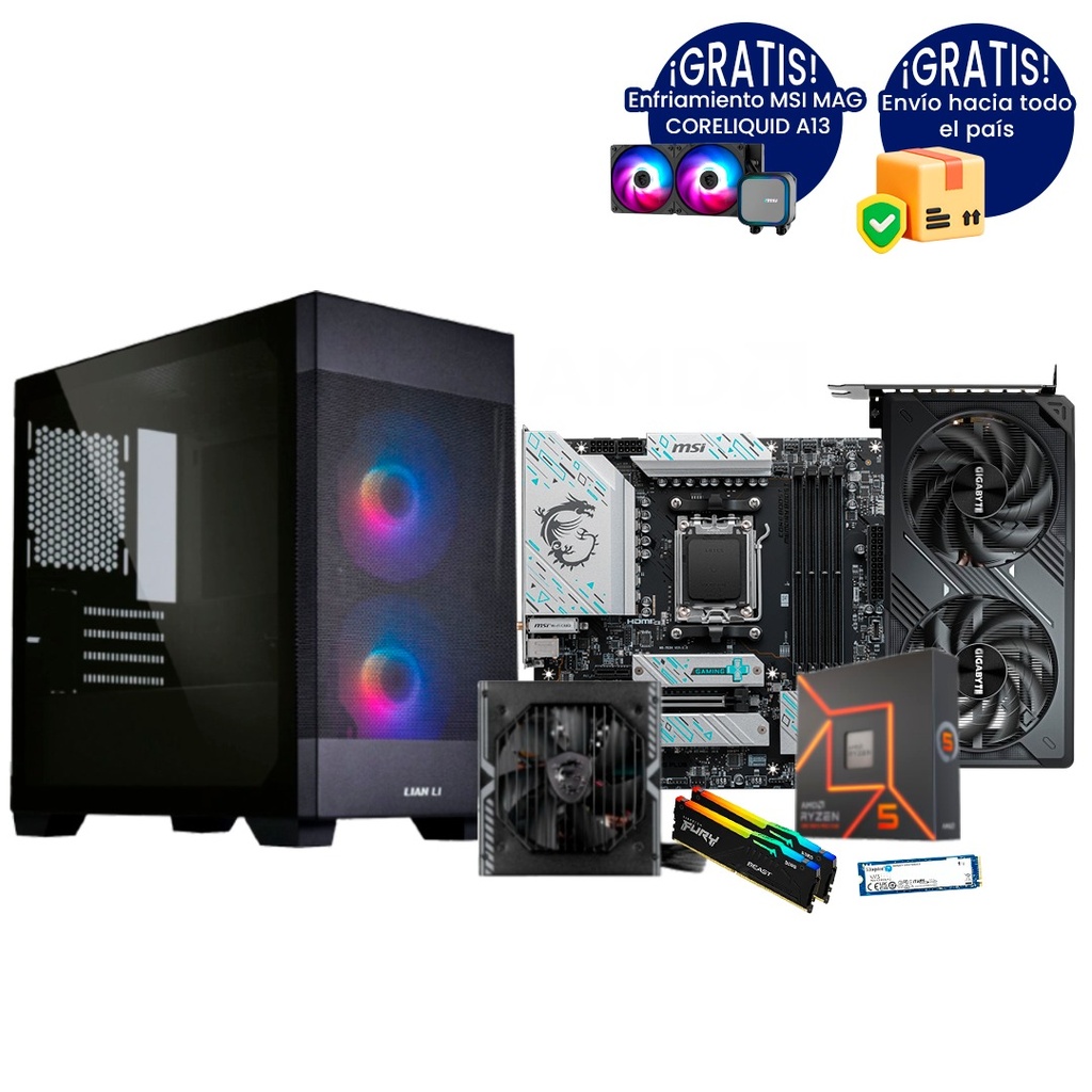 Pc Gamer Ryzen 5 7600X B650M-Plus RTX 5060 TI DDR5 2x16 NVMe 1TB 650W Bronce Liquida 240mm