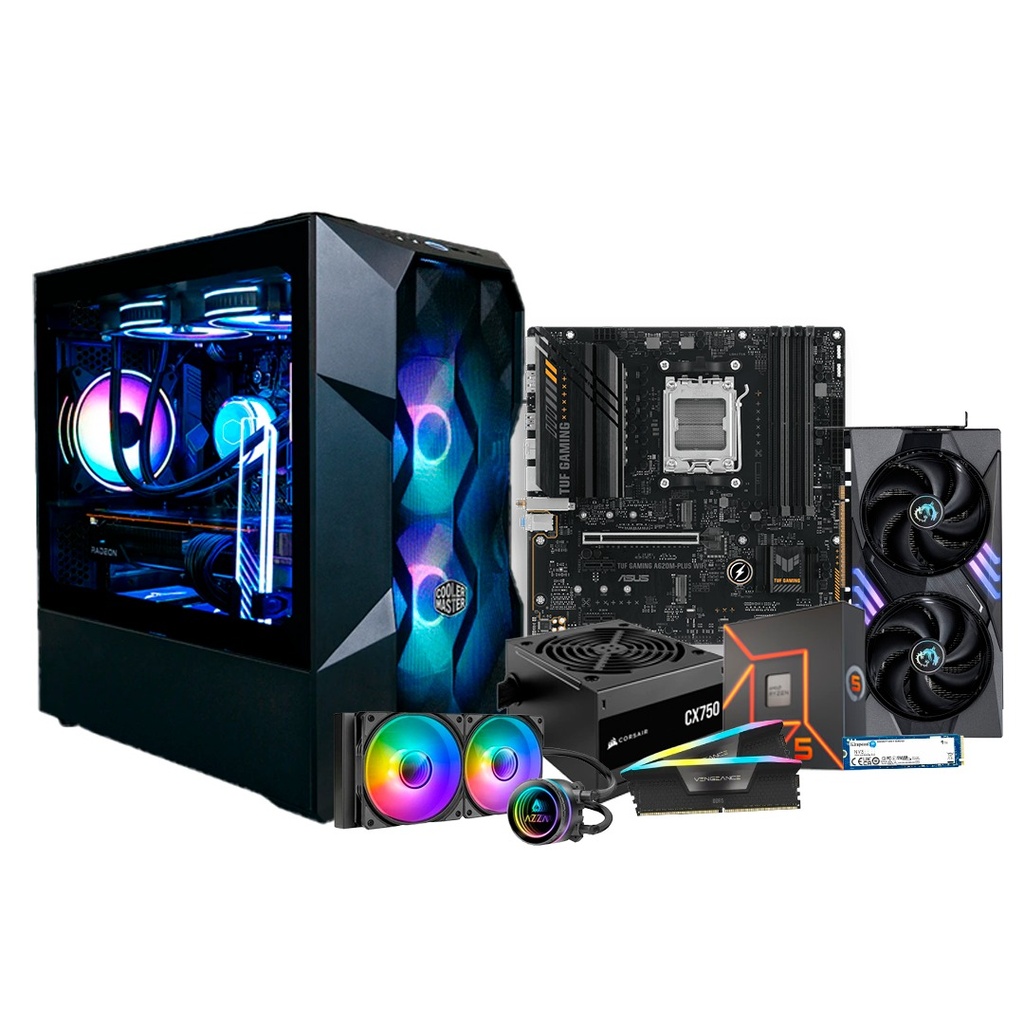 Pc Gamer Ryzen 7 7600X A620M-Plus 750W Bronce DDR5 2x16 NVMe 1TB RTX 5060 TI Liquida 240mm