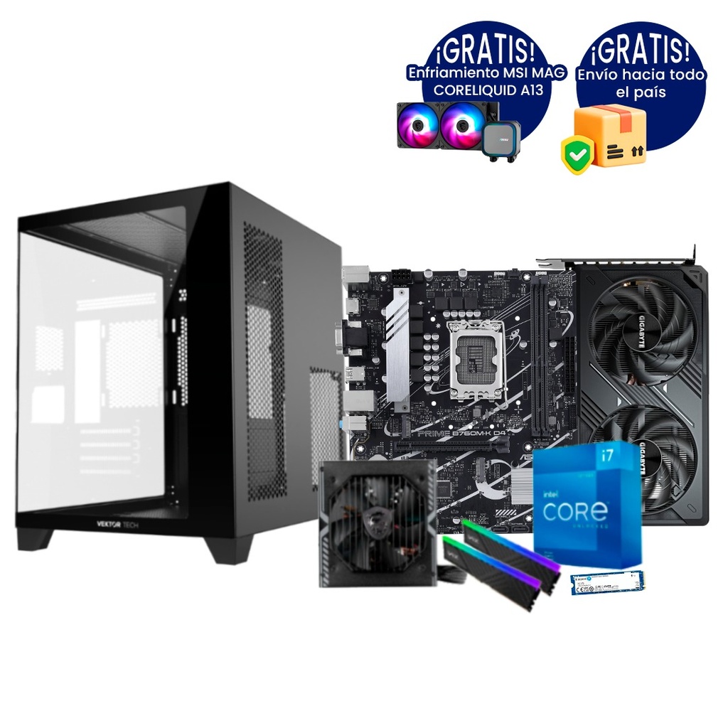 Pc Gamer i7 12700KF B760M-K RTX 5060 DDR4 2x8 NVMe 1TB 550W Bronce Liquida 240mm