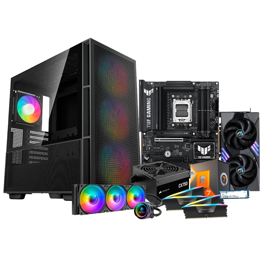 Pc Gamer Ryzen 7 7800X 3D B850-Plus 750W Bronce DDR5 4x16 NVMe 1TB RTX 5060 TI Liquida 360mm