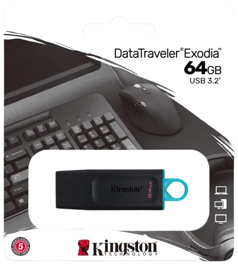 
Memoria USB Kingston 64GB DataTraveler Exodia 3.2 Negro