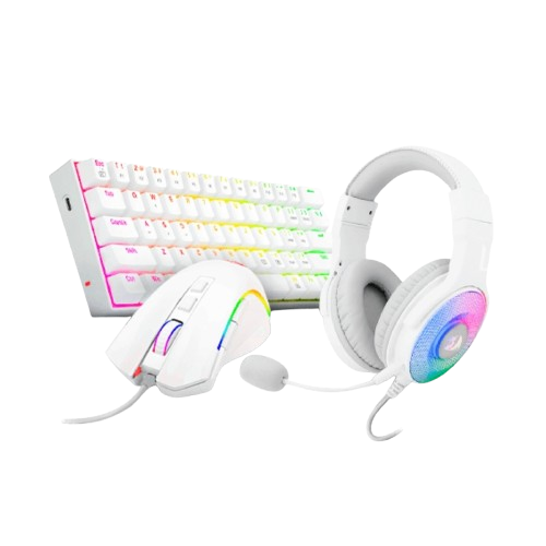 Teclado mouse y headsets Redragon S129W Alambrico USB blancos
